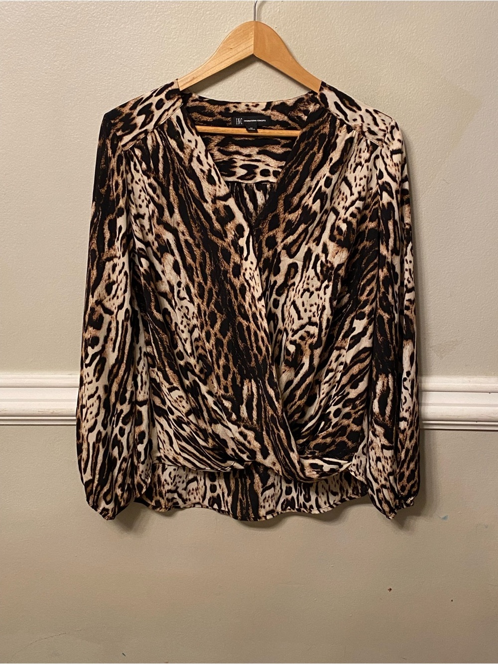 INC International Concepts Animal Print Wrap Blouse - Brown, Black, Cream
